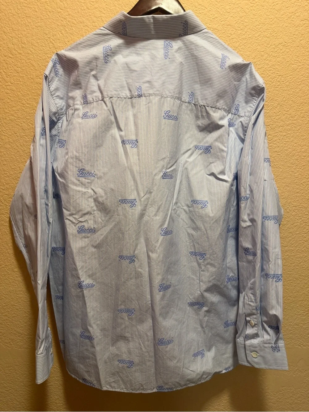 New Authentic Gucci Logo Button Up Casual Shirt White Blue Size IT 50 / US L